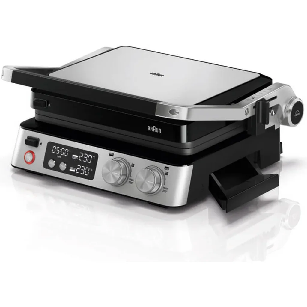 Braun MultiGrill 7 Contact Grill, 2000W Electric Grill, with 3-in-1 Cooking System, Adjustable Thermostat, Removable Plates, Dishwasher Safe, Black/Stainless Steel | CG 7040