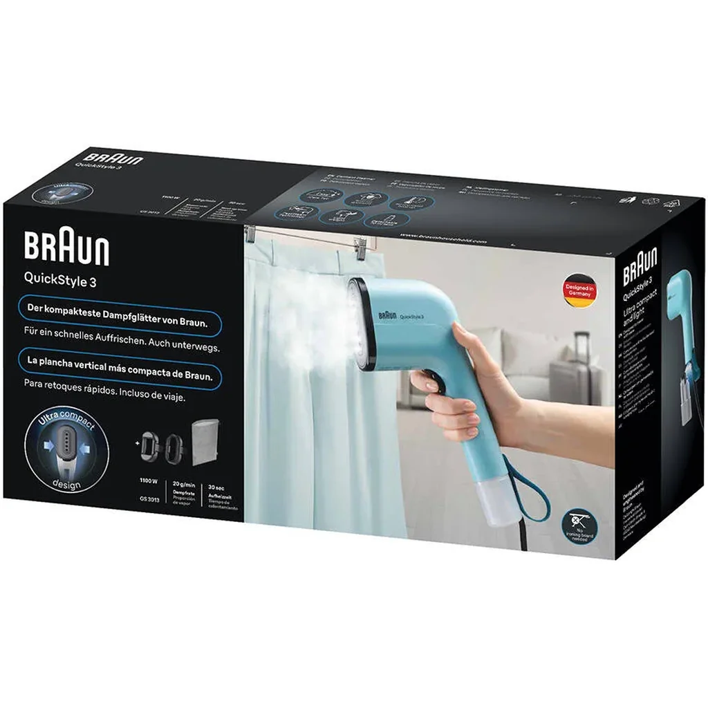 Braun QuickStyle 3 Garment Steamer, 1100 Watts, Smart iCare & FastSteam Technology, Quick Heat-Up, Ultra Compact Design, Green | GS 3013 - Image 6
