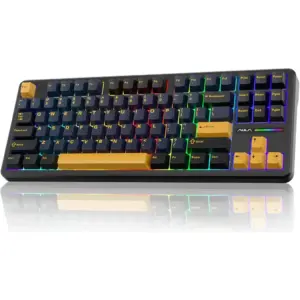 AULA F87 Wireless Gaming Keyboard, Hot Swappable, Five-Layer Padding, Pre-Lubed Greywood Switches, RGB Backlight, Function Keys, Tri-Mode Connectivity, 4000mAh Battery, Black/Yellow | F87