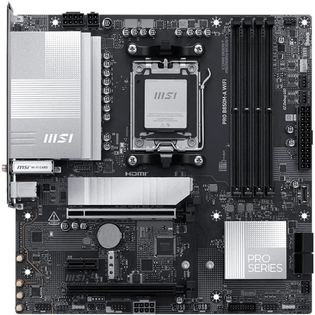 MSI PRO B850M-A WIFI mATX AM5 Motherboard, AMD B850 Chipset, 4x DDR5 UDIMM Slots, 256GB Max Memory, 2x PCI-E x16 Slot, 2x M.2 Slots, WiFi7 & BT 5.4 Connectivity | 911-7E66-002 - Image 2