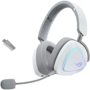ASUS ROG Delta II Gaming Headphones, 50mm Titanium-Plated Diaphragm Drivers, 10mm Boom Microphone, Active Noise Cancellation, Tri-Mode Connectivity, 1800 mAh Battery Capacity, White | 90YH03W0-BHUA10