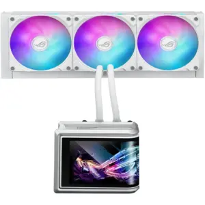 ASUS ROG Ryuo IV SLC 360 ARGB Liquid CPU Cooler, 6.67" AMOLED Display, 360mm Radiator, 3x 120mm MF-12C aRGB Fans, 2650 RPM Speed, 71.44 CFM Fan Airflow, White | 90RC0152-B0EAY0