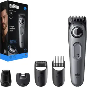 Braun All-in-One Series 3 AIO3560 10-in-1 Grooming Kit, Ultra Sharp Blade, 14 Lengths 0.5-21mm, Sliding Combs 3-11/13-21mm, Mini Foil Shaver, 50min NiMH Battery, Black | AIO 3560