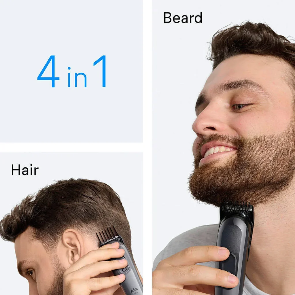 Braun All-in-One Series 3 AIO3500 4-in-1 Grooming Kit, Ultra Sharp Blade, 14 Lengths 0.5-21mm, Sliding Combs 3-11/13-21mm, Sensitive Skin Comb, 50min NiMH Battery, Grey | AIO 3500 - Image 3