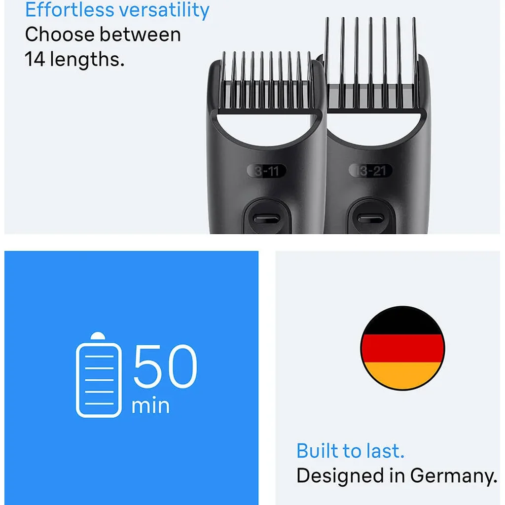 Braun All-in-One Series 3 AIO3500 4-in-1 Grooming Kit, Ultra Sharp Blade, 14 Lengths 0.5-21mm, Sliding Combs 3-11/13-21mm, Sensitive Skin Comb, 50min NiMH Battery, Grey | AIO 3500 - Image 5