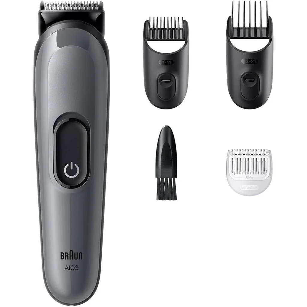 Braun All-in-One Series 3 AIO3500 4-in-1 Grooming Kit, Ultra Sharp Blade, 14 Lengths 0.5-21mm, Sliding Combs 3-11/13-21mm, Sensitive Skin Comb, 50min NiMH Battery, Grey | AIO 3500 - Image 7