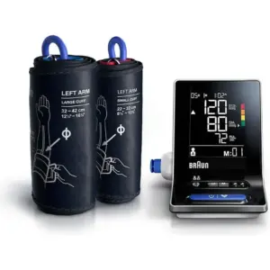Braun ExactFit 3 Upper Arm Blood Pressure Monitor, Colour Coded Readings, Irregular Hearbeat Detection, 2 Cuff Size, Black | BUA6150