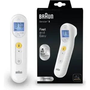 Braun Sensian 3 Forehead Non-Contact Thermometer, Clinically Validated Contactless Temperature Measurement in 2 Seconds, Color-Coded LCD Display with Fever Guidance, Silent Mode, Black | BNT050EE