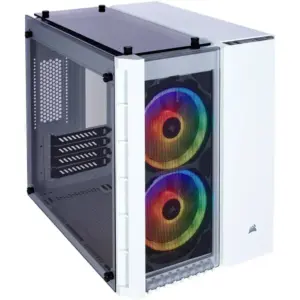 Corsair 280X Crystal RGB Tempered Glass Micro ATX PC Case, Steel+Plastic+Tempered Glass Materials, Up to 240mm Radiator, Up to 6x Fans, White | CC-9011137-WW