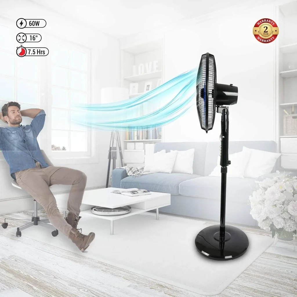 AFRA AF-1660BK Electric Stand Fan, 60W Motor, Adjustable Height, 5 Blades, G-Mark, ESMA, RoHS, And CB Certified, Black | AF-1660BK - Image 4