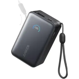 Anker Nano Power Bank, 10000mAh Portable Charger with 2.3 ft InstaCord Retractable Cable, 45W Max Compact Battery Pack, Smart Display, Black | A1638H11