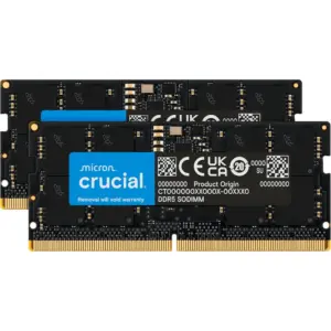 Crucial SODIMM Laptop Memory, 32GB Kit (16GBx2) Capacity, DDR5 Memory Type, 5600 MHz Clock Speed, CL46 CAS Latency, 262-Pin SO-DIMM, Unbuffered DIMM Type, Black | CT2K16G56C46S5