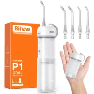 Bitvae P1 Water Dental Flosser, Travel Water Teeth Picks, Cordless Mini Water Cleaner Picks, Telescopic Water Tank, IPX7 Waterproof, Brace & Sensitive Teeth Care, White | P1