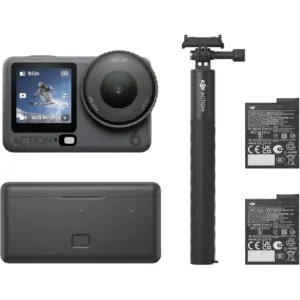 DJI Osmo Action 6 Enhanced Combo, Action Camera with 1/1.1" Square Sensor, Variable Aperture of f/2.0 f/4.0, Extended Battery Life with 2 Batteries, 50GB Built-In Storage, Black | A6EC
