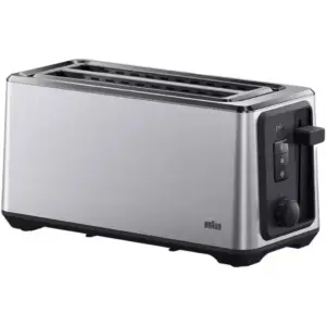 Braun HT 5220 Identity Toaster, Bread Roll Attachment, Warm-Up & Defrost Function, Intelligent Heat Regulation, 8 Variably Adjustable Tanning Levels, 2 Toasting Slots, Stainless Steel | HT 5220