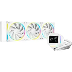 DeepCool LM360 Liquid CPU Cooler, 2.4" IPS Display, 360mm Radiator, 3x 120mm FL12 SE aRGB Fans, 2400 RPM Fan Speed, 66.23 CFM AirFlow, Hydro Bearing Type, White | R-LM360-WHDMMC-1