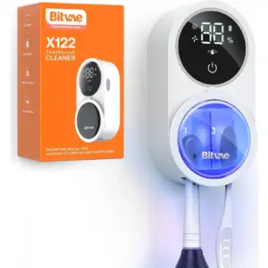 Bitvae Toothbrush Holder & Cleaner, LED Smart Screen, Cleaning and Air Drying, Automatic Rotating Cover Wall Mounted Smart Tooth Brush Holder, White | BV-X122