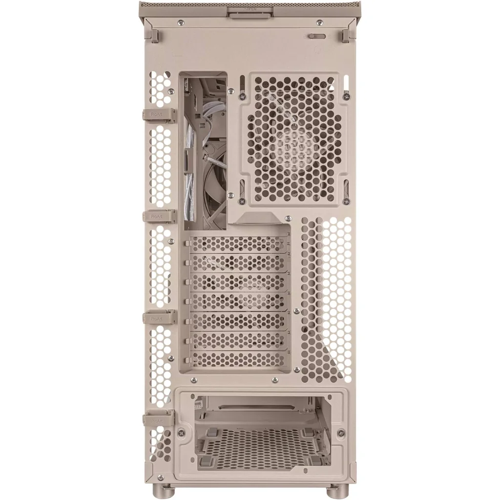 ASUS ProArt PA401 Wood Edition Computer Case, Tempered Glass Panel, 2x 160mm & 1x 120mm Pre-Installed Fans, Up to 240mm Radiator & 5x Fan Support, Removable Dust Filters, Beige | 90DC00M7-B39010 - Image 4