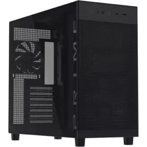 ASUS Prime AP303 Tempered Glass Computer Case, 1x 120mm Pre-Installed Fan, Up to 360mm Radiator Support & 4x 120mm Fan Support, Quasi-Filter Mesh Panels, Black | 90DC00V0-B39010