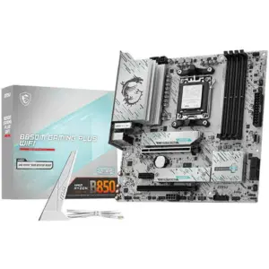 MSI B850M GAMING PLUS WIFI AM5 mATX Motherboard, AMD B850 Chipset, 4x DDR5 UDIMM, Up to 256GB Max Memory, 1x PCI-E x16 Support, 2x M.2 Slot, White | 911-7E66-001