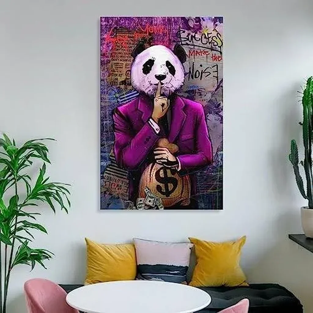 ALAYRA Poster The World is Yours Canvas Painting Smell Money Picture for Living Room (04-Panda, 12x16inch-Unframe) 01 - Image 4