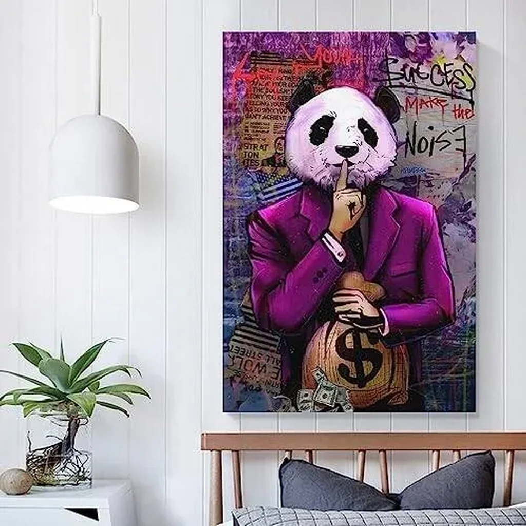 ALAYRA Poster The World is Yours Canvas Painting Smell Money Picture for Living Room (04-Panda, 12x16inch-Unframe) 01 - Image 6