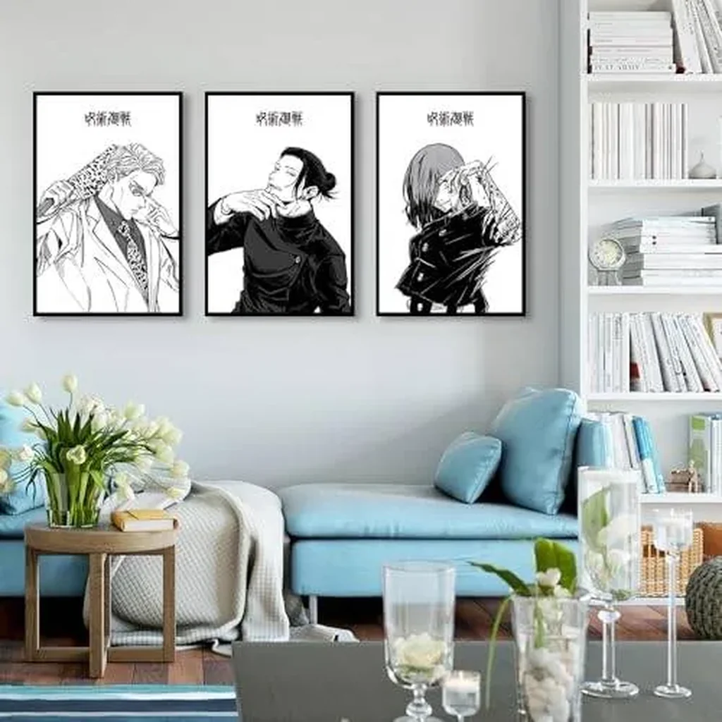 ALAYRA 3 Piece Japanese Anime Poster, Jujutsu Kaisen Canvas Wall Art, Gojo Satoru Black and White Manga Art Kinji Hakari Print Painting for Room Decor Anime Artwork Fan Gift 12x16 Unframed 01 - Image 2