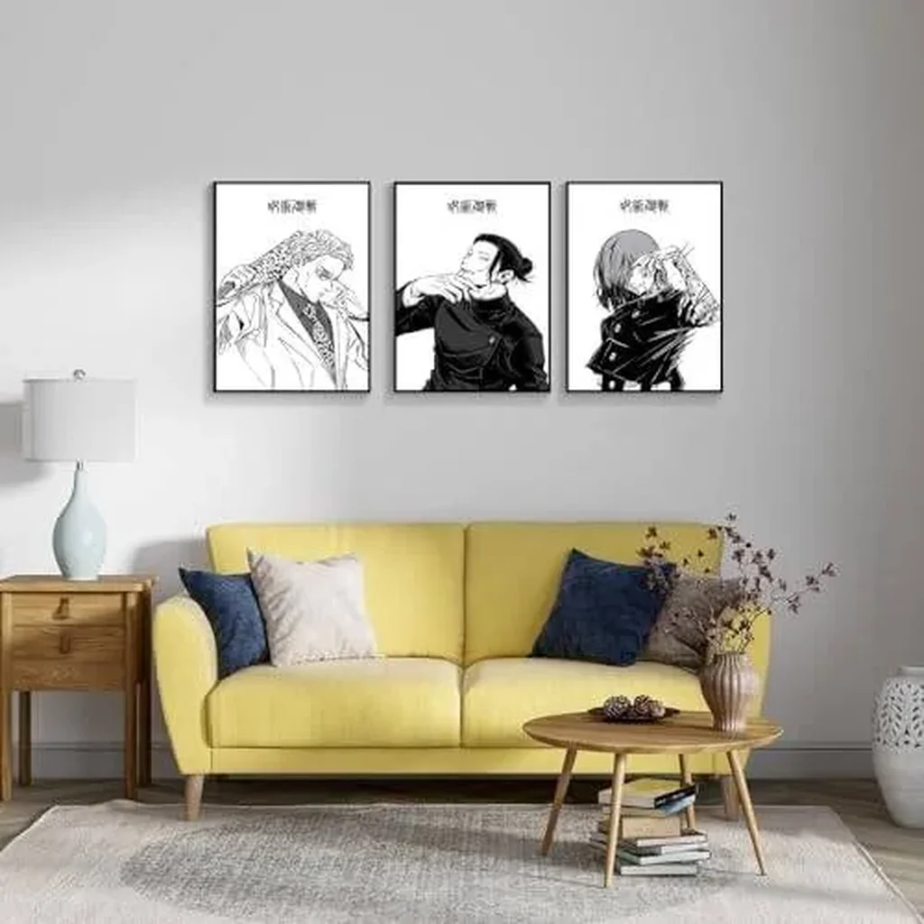 ALAYRA 3 Piece Japanese Anime Poster, Jujutsu Kaisen Canvas Wall Art, Gojo Satoru Black and White Manga Art Kinji Hakari Print Painting for Room Decor Anime Artwork Fan Gift 12x16 Unframed 01 - Image 3