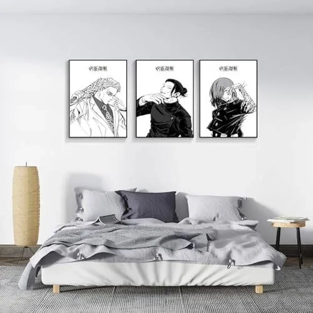 ALAYRA 3 Piece Japanese Anime Poster, Jujutsu Kaisen Canvas Wall Art, Gojo Satoru Black and White Manga Art Kinji Hakari Print Painting for Room Decor Anime Artwork Fan Gift 12x16 Unframed 01 - Image 4