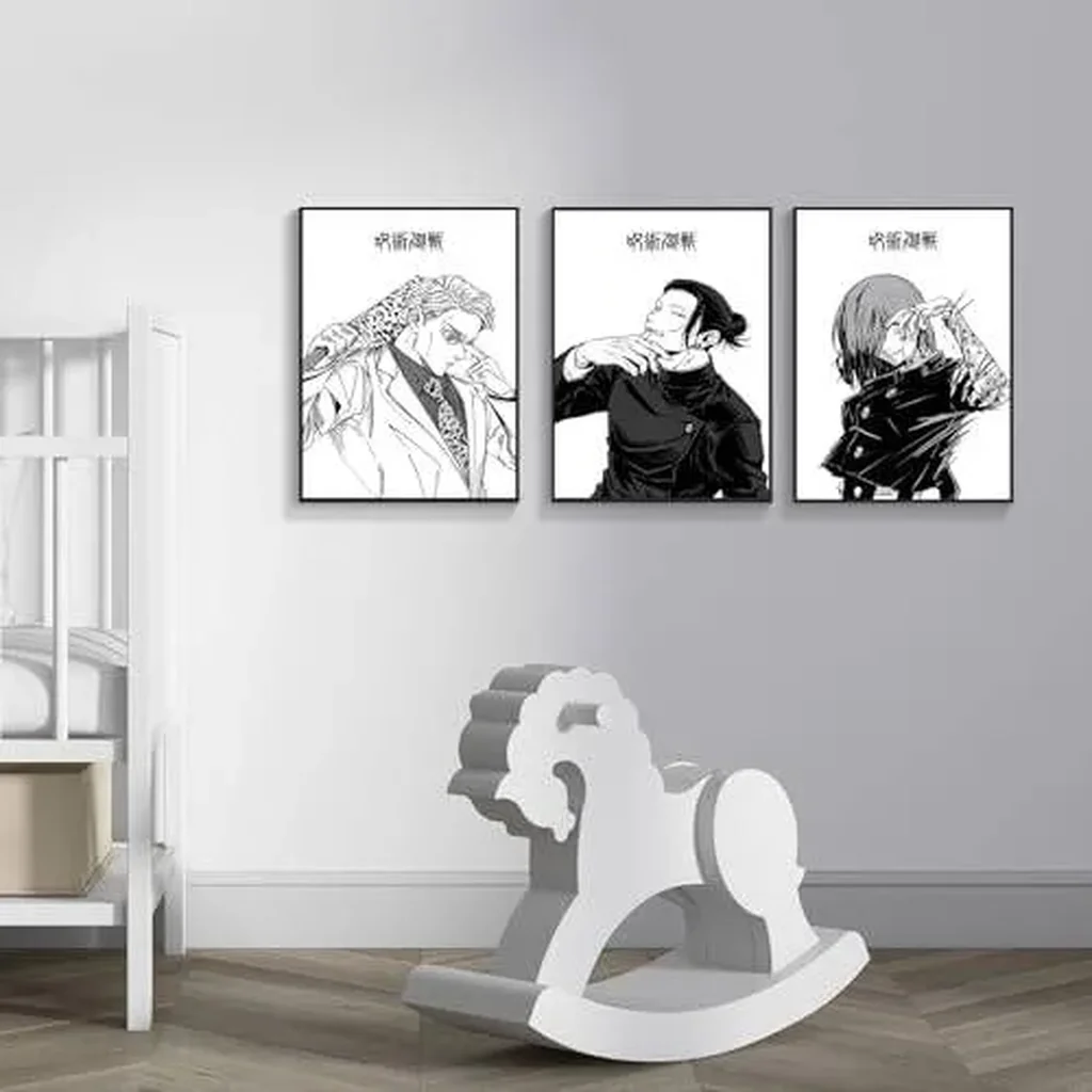 ALAYRA 3 Piece Japanese Anime Poster, Jujutsu Kaisen Canvas Wall Art, Gojo Satoru Black and White Manga Art Kinji Hakari Print Painting for Room Decor Anime Artwork Fan Gift 12x16 Unframed 01 - Image 5