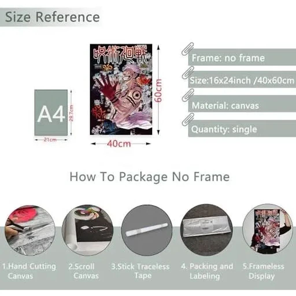 ALAYRA Anime Jjk Poster Manga Cover Wall Art Canvas Print Cartoon Posters for Bedroom Living Room Wall Decor (16x24inch-Unframed, B) 01 - Image 3