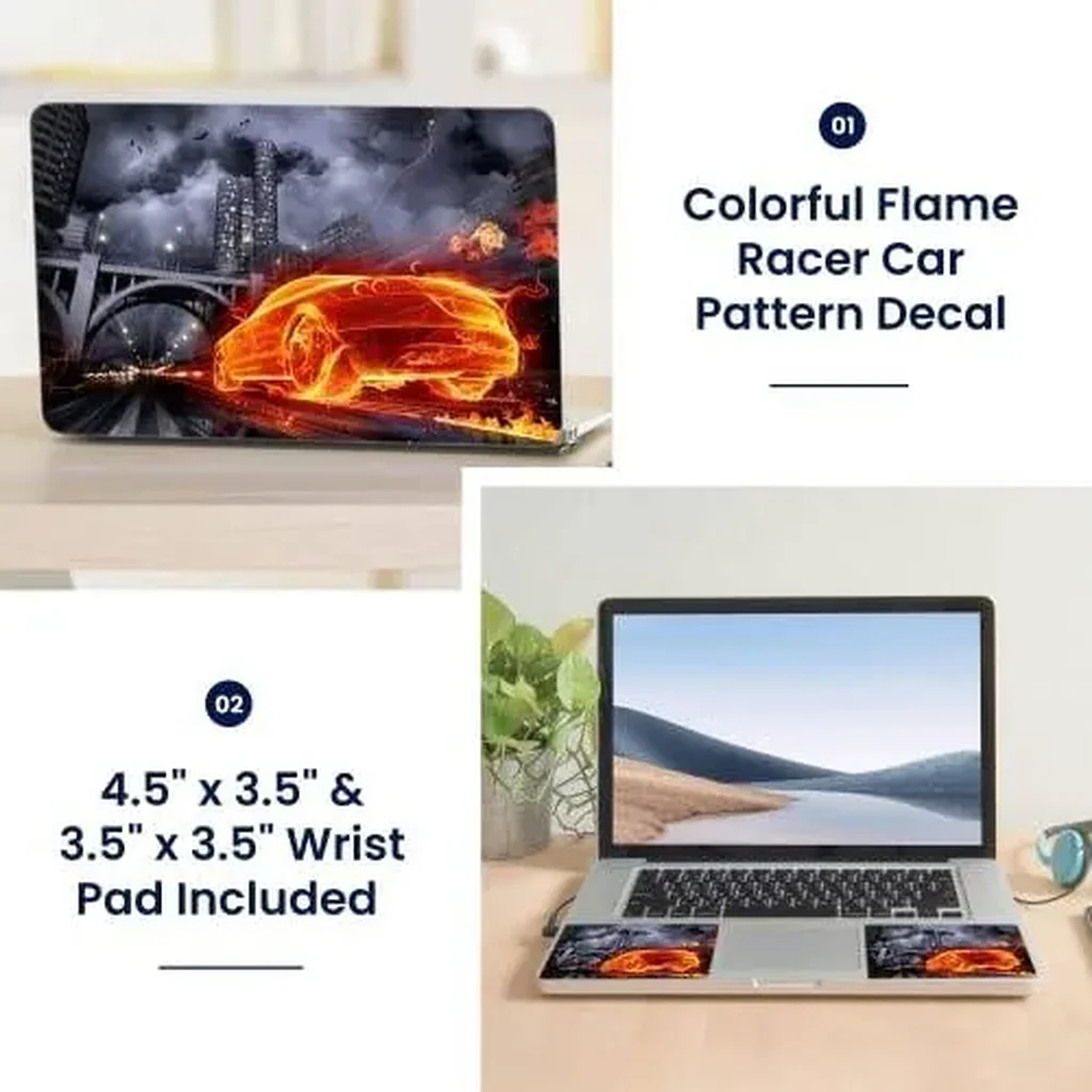 ALAYRA Laptop 15 15.6 Skin Cover with Colorful Flame Racer Car Pattern for HP Dell Lenovo Apple Asus Acer Compaq - Fits 13.3" 14" 15.6" 16" (2 Wrist Pads Free) 01 - Image 2