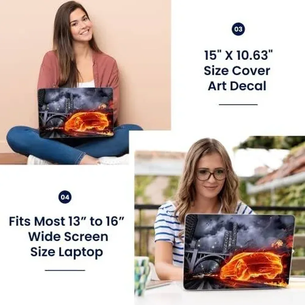 ALAYRA Laptop 15 15.6 Skin Cover with Colorful Flame Racer Car Pattern for HP Dell Lenovo Apple Asus Acer Compaq - Fits 13.3" 14" 15.6" 16" (2 Wrist Pads Free) 01 - Image 3