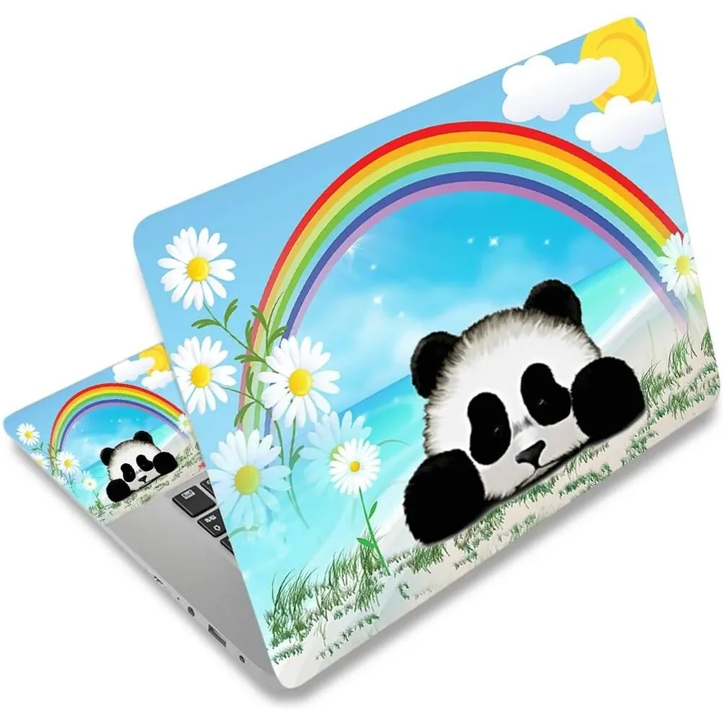 ALAYRA Laptop Skin Sticker Decal, 12" 13" 13.3" 14" 15" 15.4" 15.6 inch Personalized Laptop Vinyl Skin Sticker Cover Art Decal Universal Protector Notebook PC Cover Case (Panda & Rainbow) 01