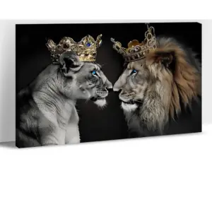 ALAYRA Lion Wall Art - Lion King & Queen Poster, Canvas Wall Decor for Living Room & Bedroom, Couples Painting, Ready to Hang 18x24'' 01