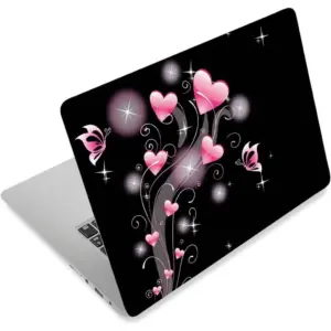 ALAYRA Laptop Skin Sticker Decal, 12" 13" 13.3" 14" 15" 15.4" 15.6 inch Laptop Vinyl Skin Sticker Cover Art Protector Notebook PC (Free 2 Wrist Pad Included), Decorative Waterproof Removable Pink Hear