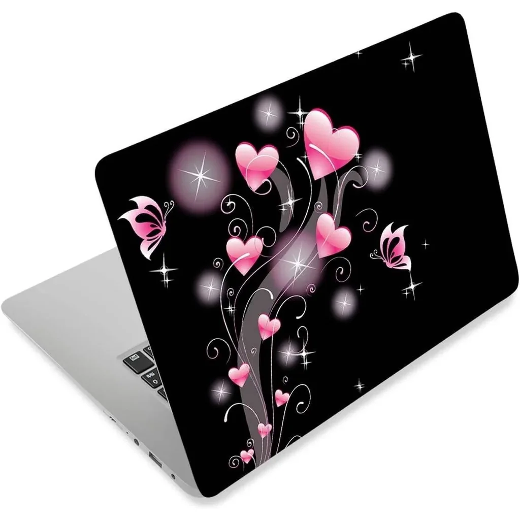 ALAYRA Laptop Skin Sticker Decal, 12" 13" 13.3" 14" 15" 15.4" 15.6 inch Laptop Vinyl Skin Sticker Cover Art Protector Notebook PC (Free 2 Wrist Pad Included), Decorative Waterproof Removable Pink Hear