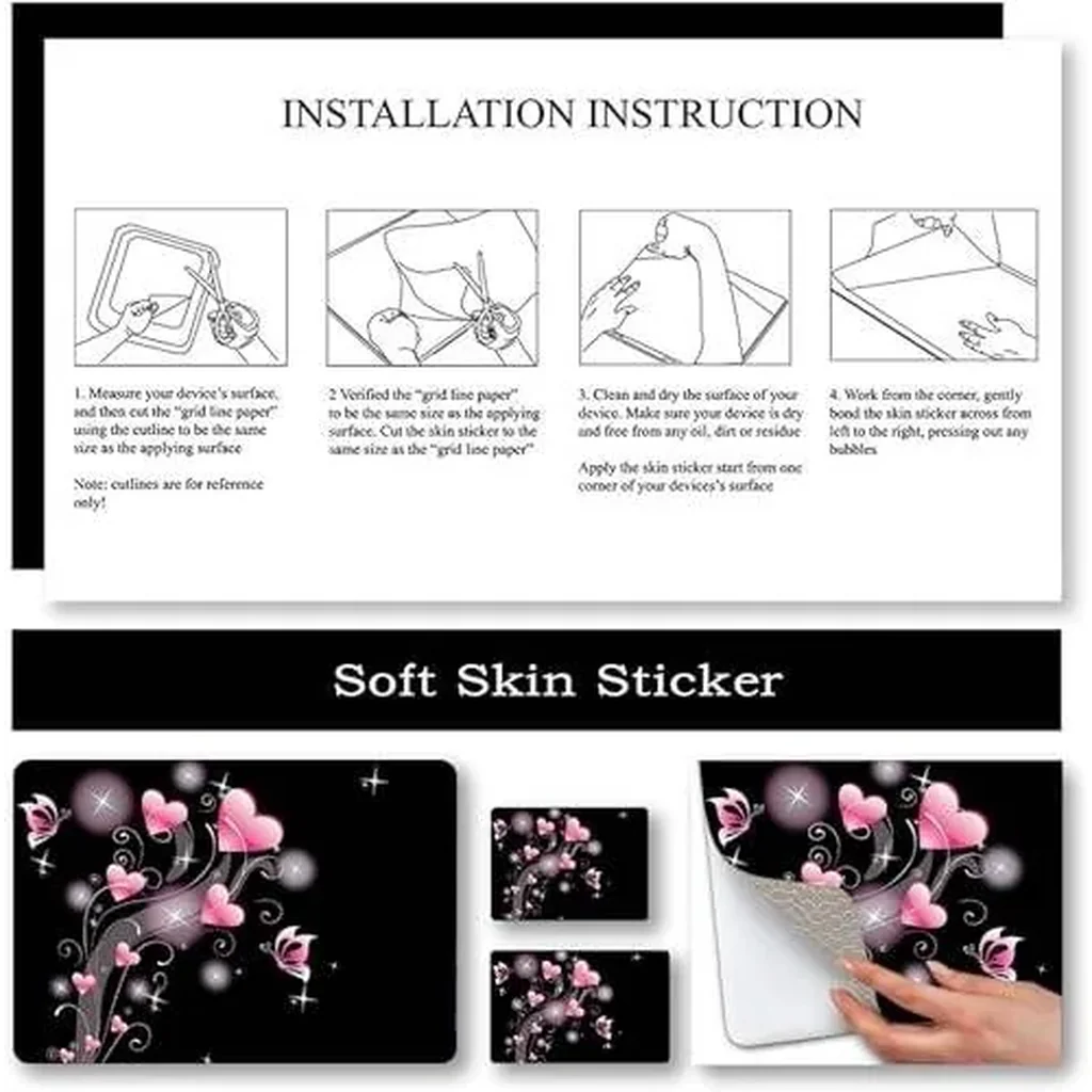 ALAYRA Laptop Skin Sticker Decal, 12" 13" 13.3" 14" 15" 15.4" 15.6 inch Laptop Vinyl Skin Sticker Cover Art Protector Notebook PC (Free 2 Wrist Pad Included), Decorative Waterproof Removable Pink Hear - Image 3