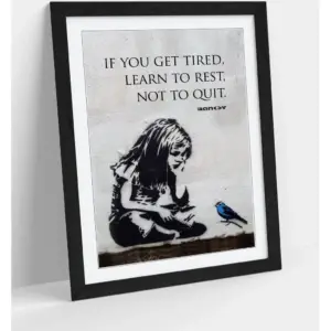 ALAYRA BANKSY BLUE BIRD GIRL QUOTE PORTRAIT- PREMIUM WALL ART FRAMED PICTURE PRINTS - 3 COLOURS - 4 SIZES (UNFRAMED, A4) 01