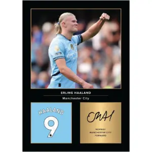 ALAYRA Erling Haaland Manchester City A4 Printed Photo Display Digitally Reproduced Signature Football/Soccer Fan Gift Unframed Man City Memorabilia Poster 01