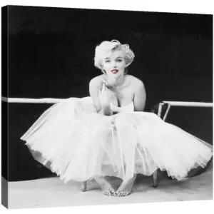 ALAYRA Marilyn Monroe with Red Lips, Black & White Canvas Wall Art Home Decor, Gallery Wrapped, Stretched, Framed Ready to Hang (16"x16"x3/4") 01