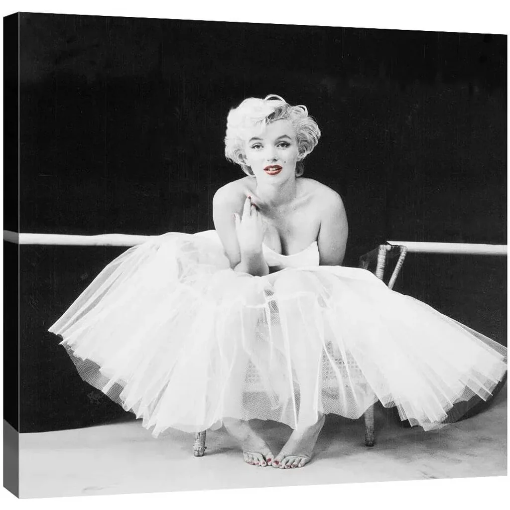 ALAYRA Marilyn Monroe with Red Lips, Black & White Canvas Wall Art Home Decor, Gallery Wrapped, Stretched, Framed Ready to Hang (16"x16"x3/4") 01