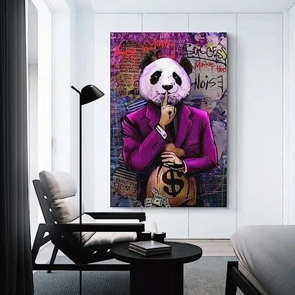 ALAYRA Poster The World Is Yours Canvas Painting Smell Money Picture for Living Room (04-Panda, 16x24inch-Unframe) 01 - Image 2