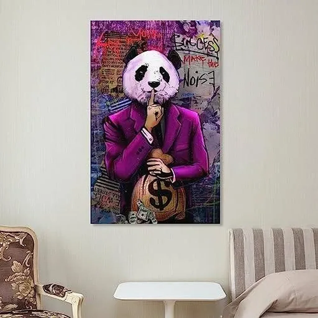 ALAYRA Poster The World Is Yours Canvas Painting Smell Money Picture for Living Room (04-Panda, 16x24inch-Unframe) 01 - Image 3