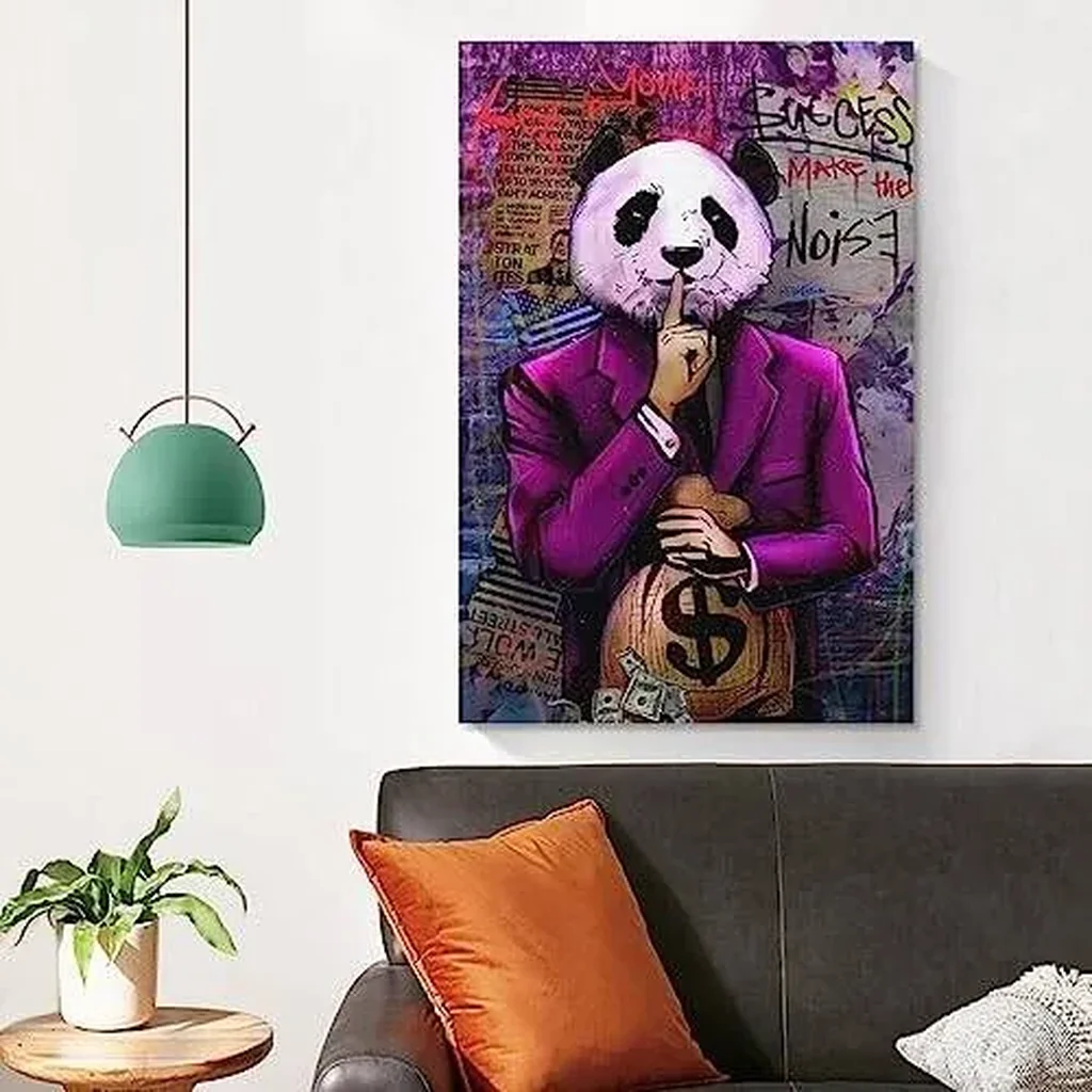 ALAYRA Poster The World Is Yours Canvas Painting Smell Money Picture for Living Room (04-Panda, 16x24inch-Unframe) 01 - Image 5