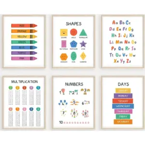 ALAYRA Set of 6 Education Learning Posters, Alphabet Poster, Poster For Toddlers Wall, Play Room Decorations For Kids, Educational Posters For Toddlers, Playroom Decor (8"x10", UNFRAMED) 01