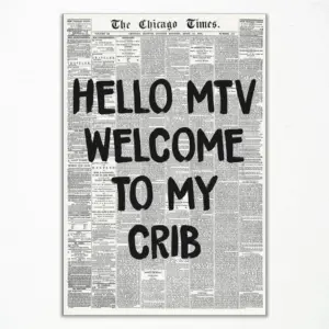 ALAYRA Welcome To My Crib Newspaper Canvas Wall Art, Vintage Black and White News Poster, Trendy 70's Room Aesthetic Poster for Wall, Typography Print Art for Bedroom 16x24in Unframed 01