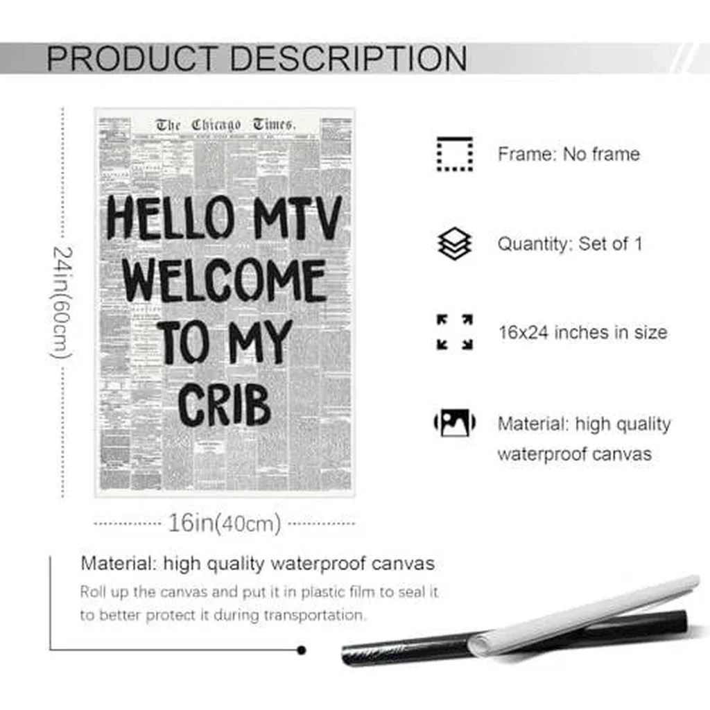 ALAYRA Welcome To My Crib Newspaper Canvas Wall Art, Vintage Black and White News Poster, Trendy 70's Room Aesthetic Poster for Wall, Typography Print Art for Bedroom 16x24in Unframed 01 - Image 5