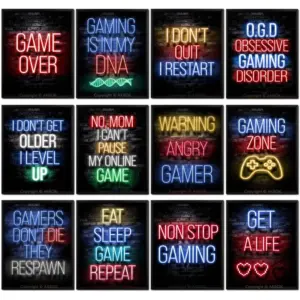 ALAYRA 12 Pieces Video Game Posters Neon Gaming Poster Game Themed Art Poster Print Wall Decoration for Teens Boys Girls Bedroom Game Room 8 X 10 Unframed 01