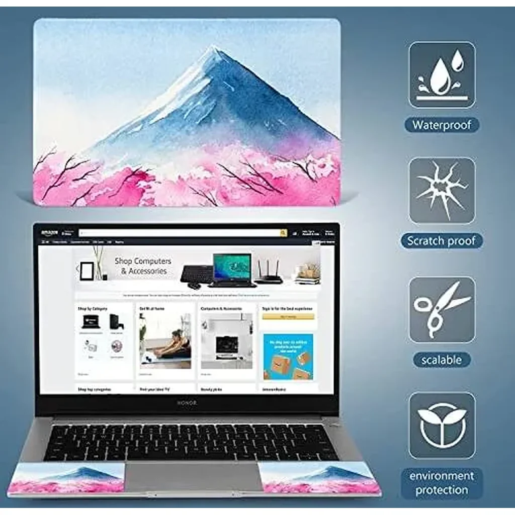 ALAYRA 15 15.4 15.6 Inches Laptop Skin Sticker Personalized Universal 12.1 13 13.3 14 Inches Netbook Skin Sticker Reusable Notebook PC Art Protector (Fujiyama & Cherry Blossoms) 01 - Image 4